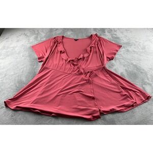 Torrid Womens Plus Size 4 Rose Pink Ruffle Wrap Top Short Sleeve Tie Side Blouse